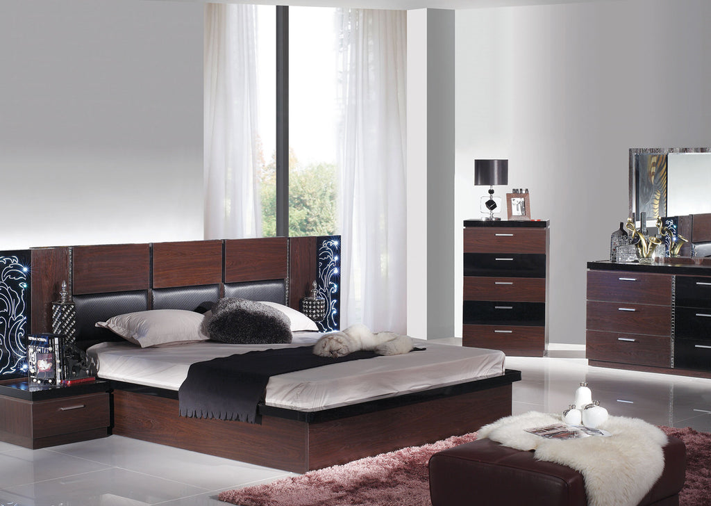 Modern Bedroom Bed With Night Stand And Dresser Set Dil 1035