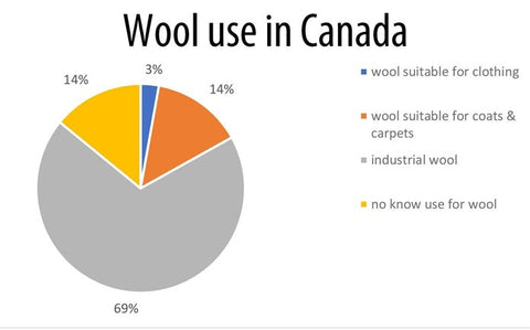 Pie chart showing that only 3% of wool in Canada is suitable for clothing.