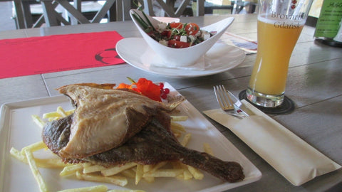  pan-fried flounder served with beer at Gdansk Brewery & Restaurant.