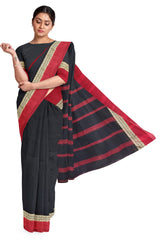 Black & Red Fine Bengal Handloom Soft Cotton Saree