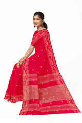 Bright Red & Beige Soft Handloom Cotton Saree