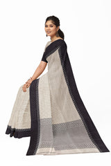 off-White Black Bengal Handloom Soft Cotton Saree