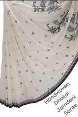 Off-White handloom Handwoven Dhakai Jamdani Saree