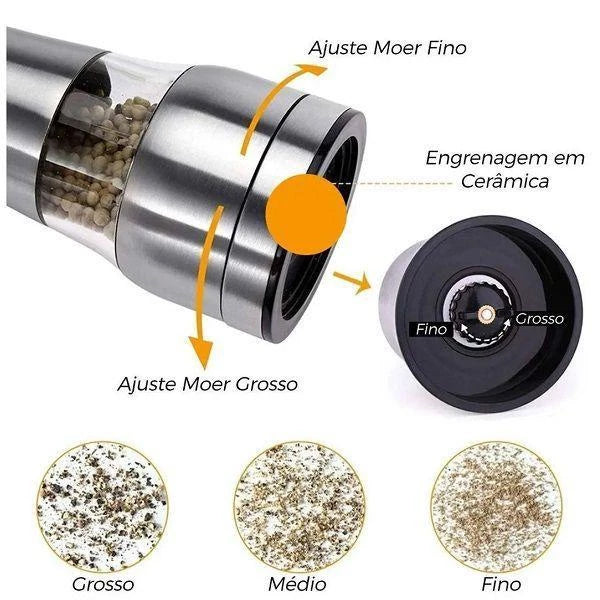Moedor e Triturador de Pimenta e Sal Manual em Aço Inox