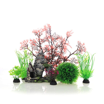 Fish Tank Decorations Plants with Resin Broken Barrel and Cave Rock View,  PietyPet 15pcs Aquarium Decorations Plants Plastic,Fish Tank Accessories,  Fish Cave and Hideout Ornaments, Aquarium Decor 15 Rock Case,wood, Pant