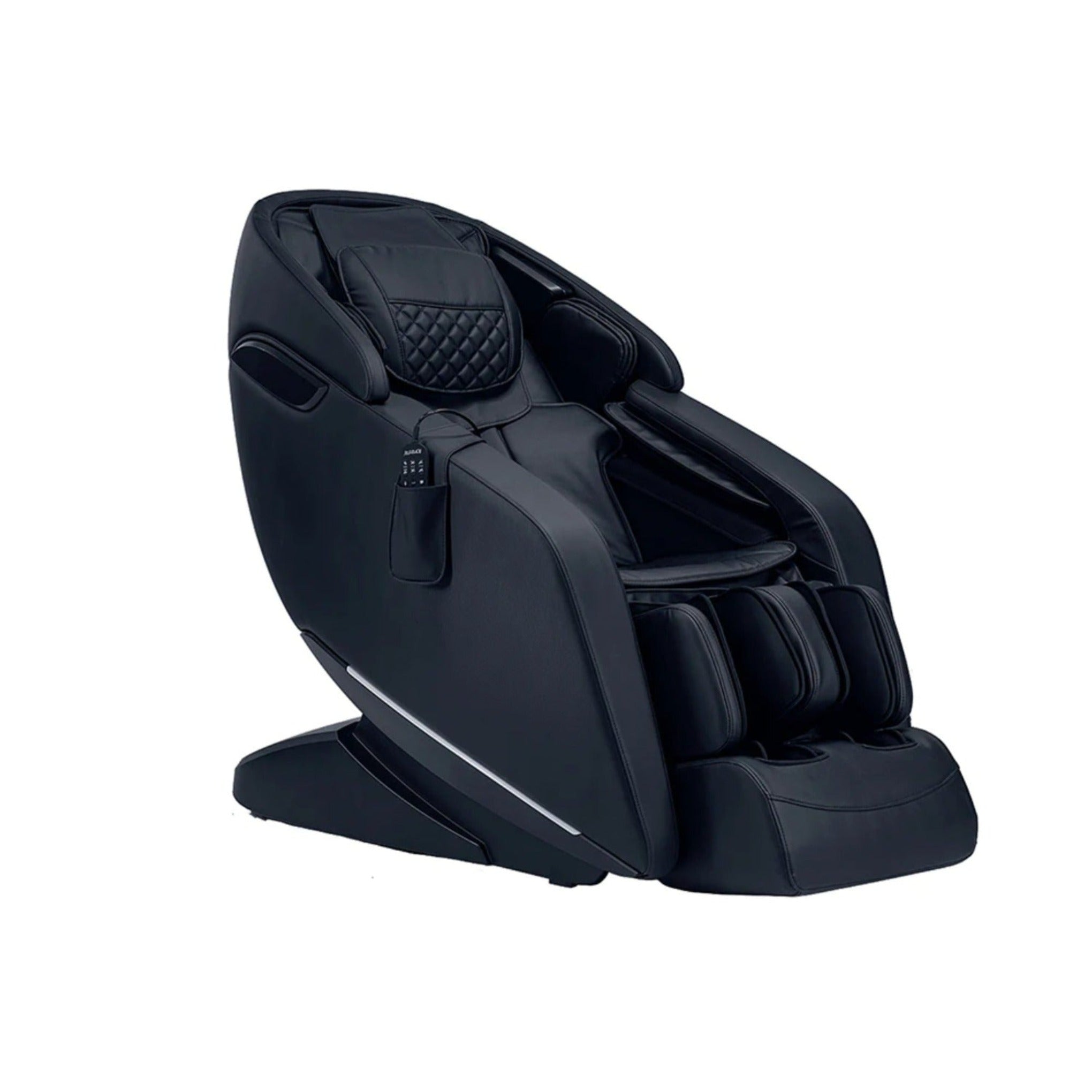 Black modern massage chair isolated on a white background.