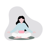 Desenho mostrando uma mulher meditando enquanto usa a ColicCare