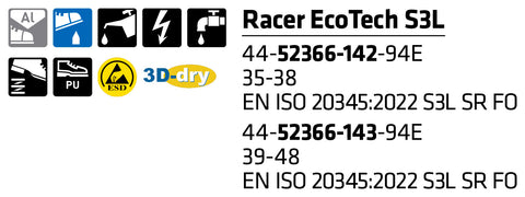 sievi racer ecotech recycled safety trainer shoe features