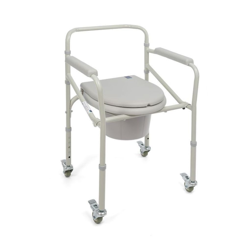 Billede af Basic foldbar toiletstol / bækkenstol med hjul - Med hjul som let låses