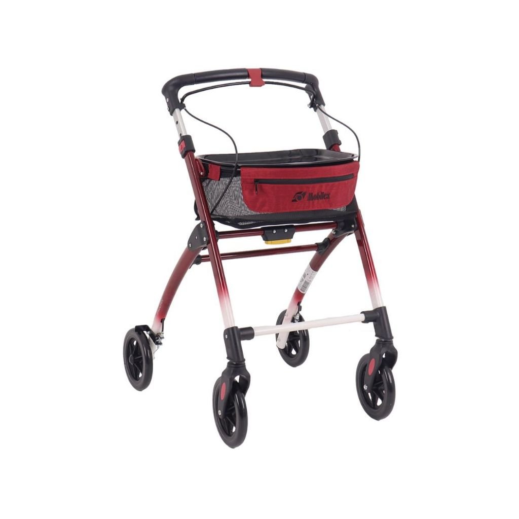 Jaguar indendørs letvægtsrollator - RØD/HVID | Mobilex - 6,3 kg, inkl. taske og bakke