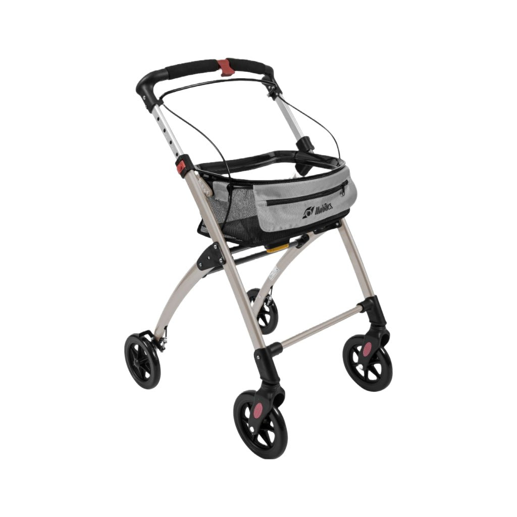 Jaguar indendørs letvægtsrollator | Mobilex - 6,3 kg, inkl. taske og bakke - Champagne