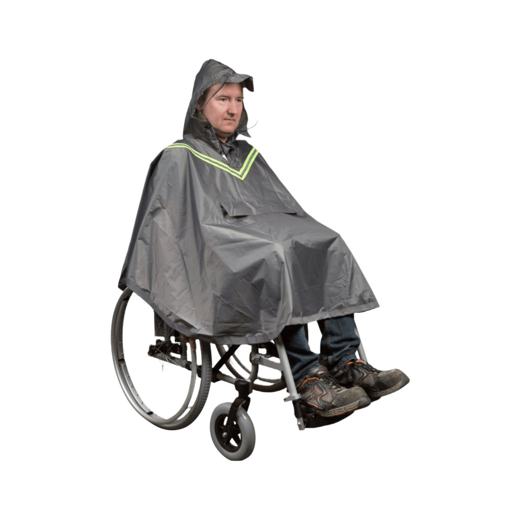 Regnoverslag (poncho) til kørestolsbrugere - Universal, refleksstriber, flip-ryg