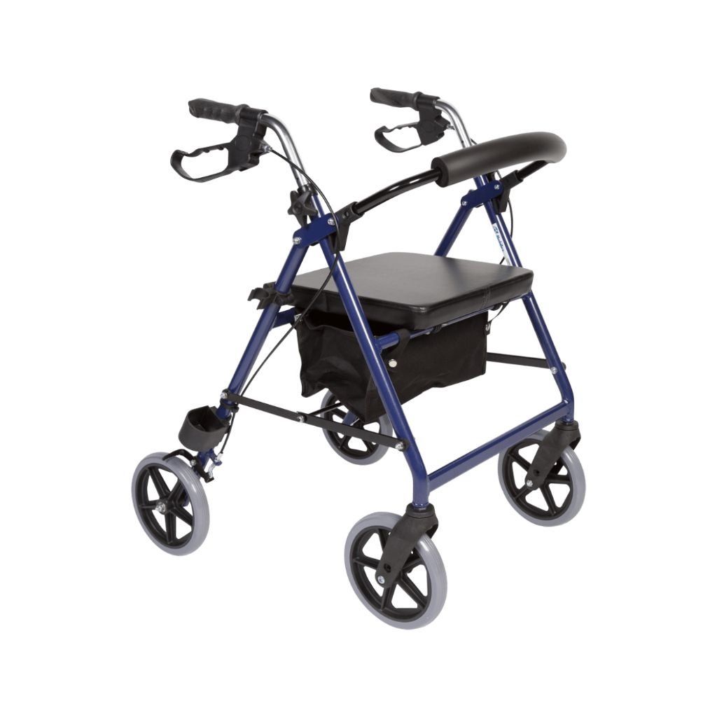 Se Impala letvægtsrollator | Mobilex - 7,4 kg, inkl. taske, ryglæn og stokkeholder - Standard hos Billige Hjælpemidler