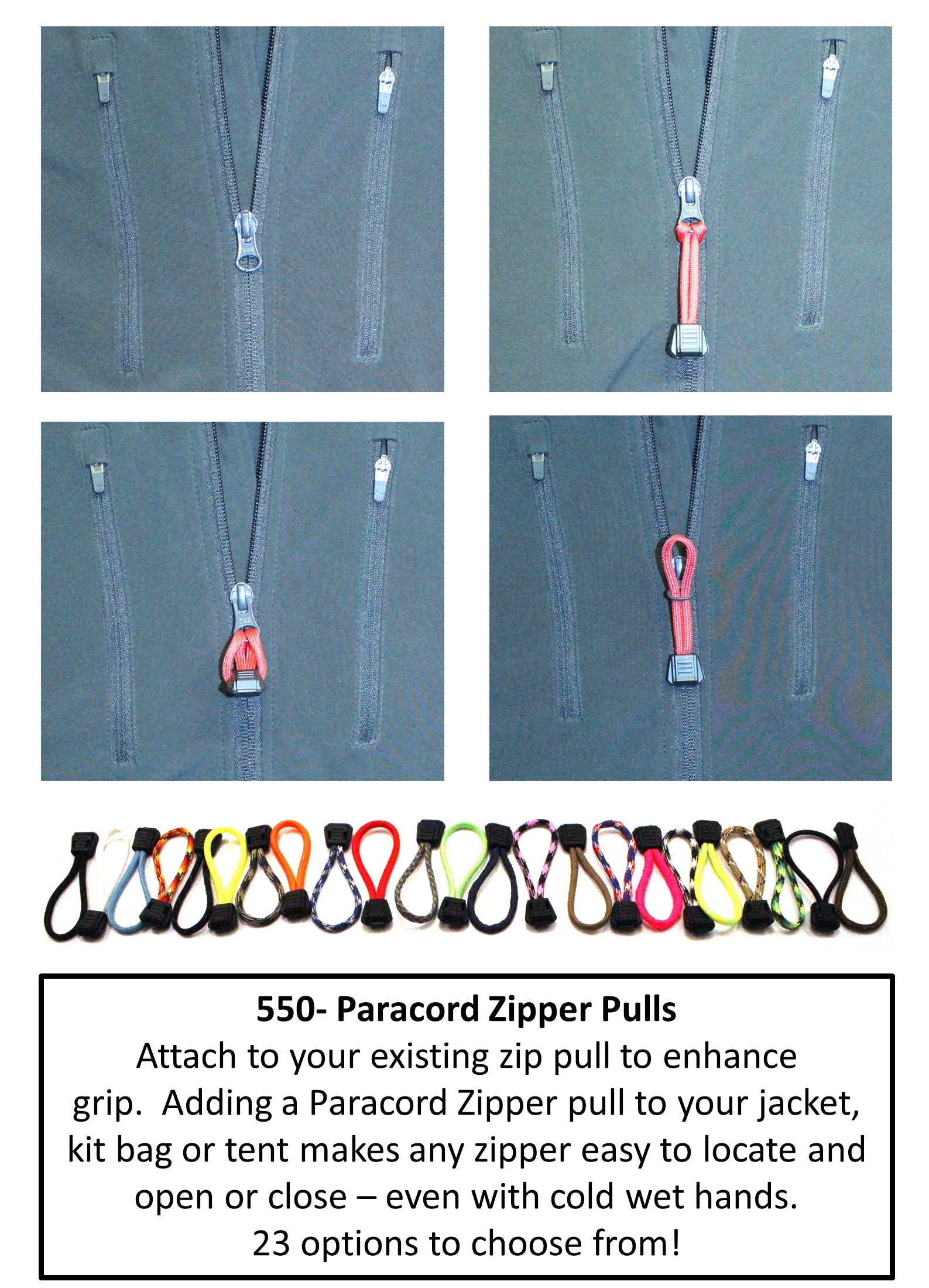 Bartact 550 Paracord Zipper Pulls with Key Ring - Set of 5 (Red) - XXPZ5R