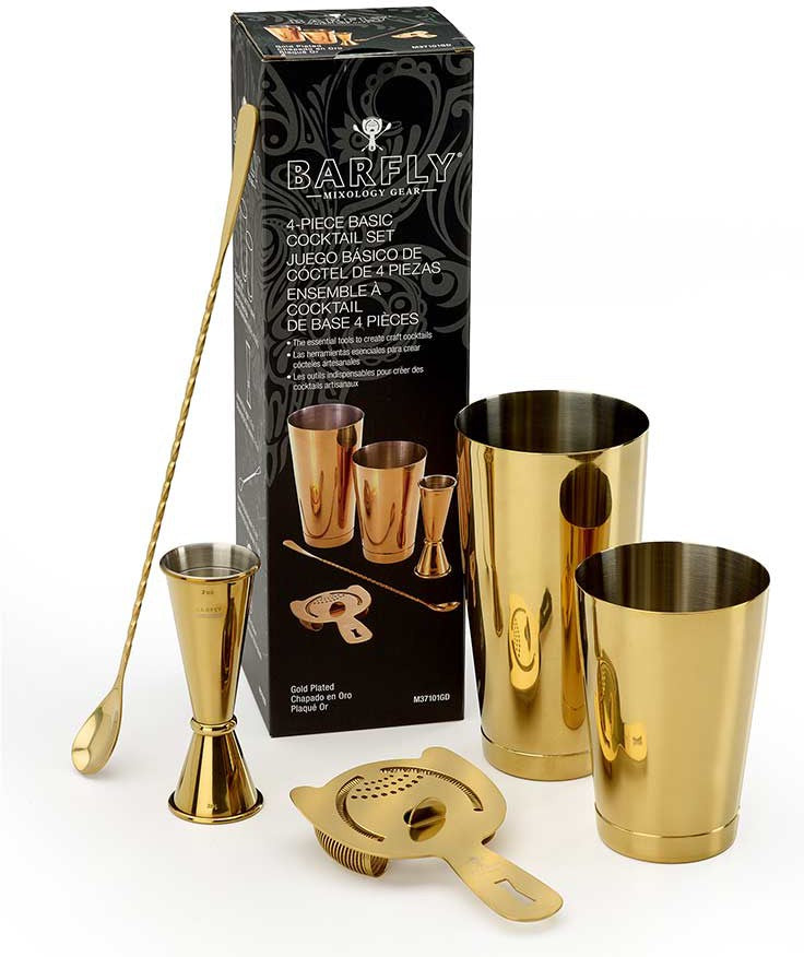 Barfly - Stainless Steel Gold-Plated Basic 5-Piece Cocktail Kit - M37101GD