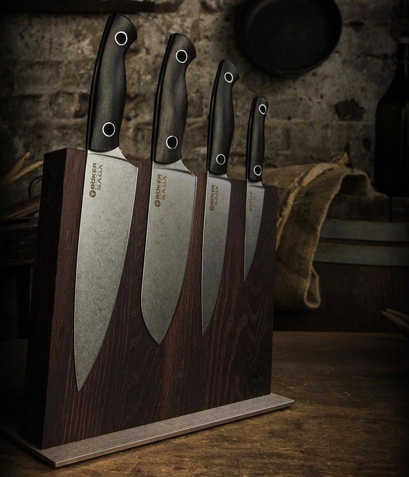 Boker - Saga 4 Piece Knife Set with Grenadilla Wood Handles & Knife Block - 130369SET