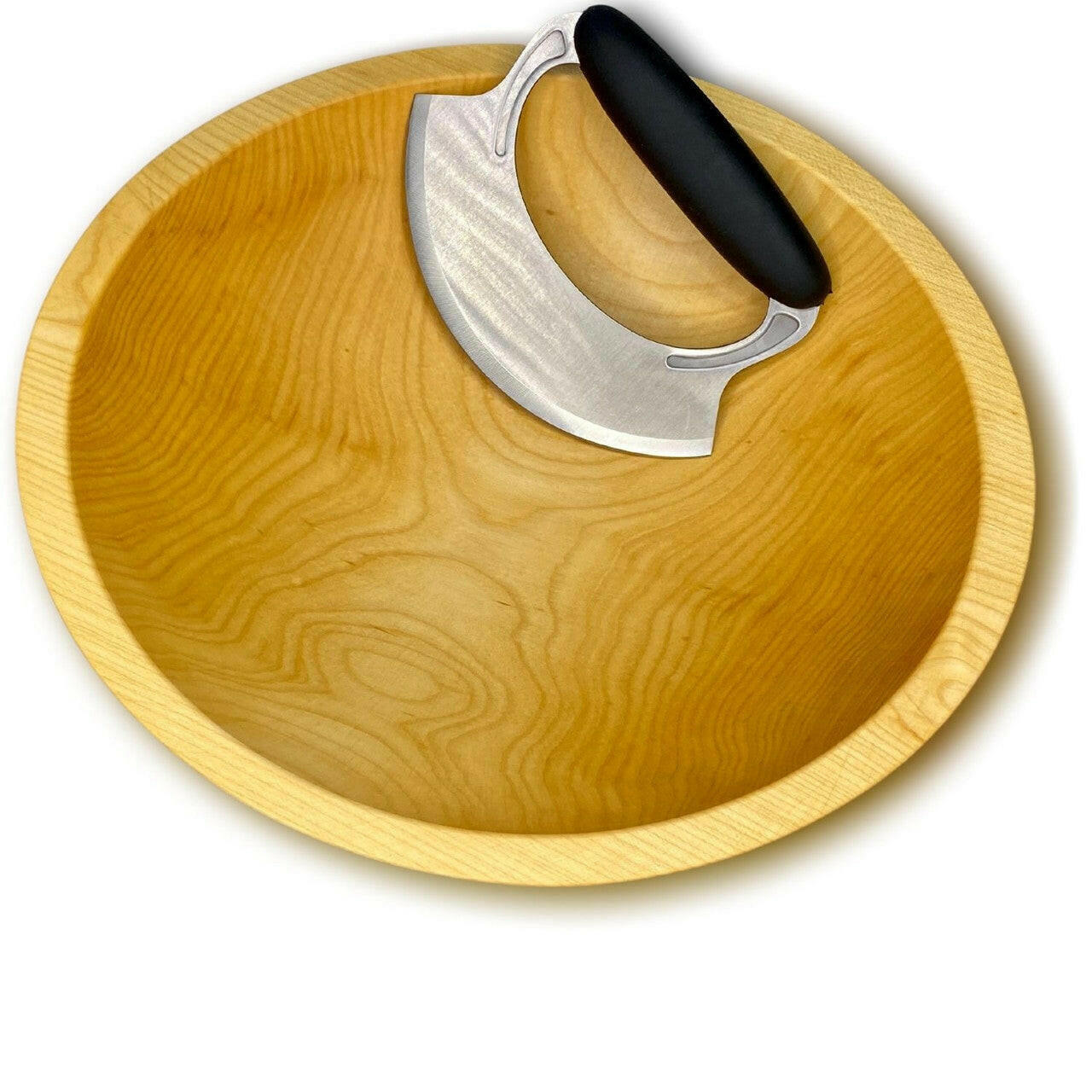 Wooden Salad Chopping Bowl with Mezzaluna, 12