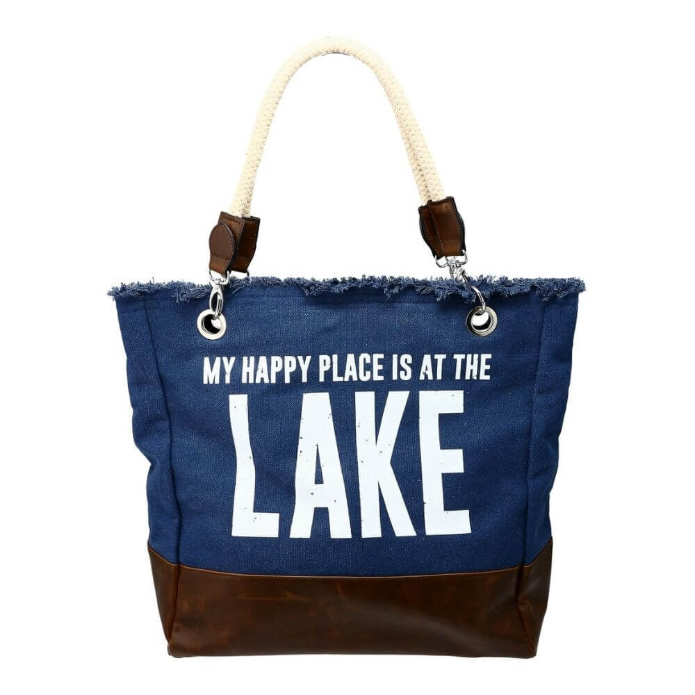 My Happy Place is at the Lake Canvas Tote Bag