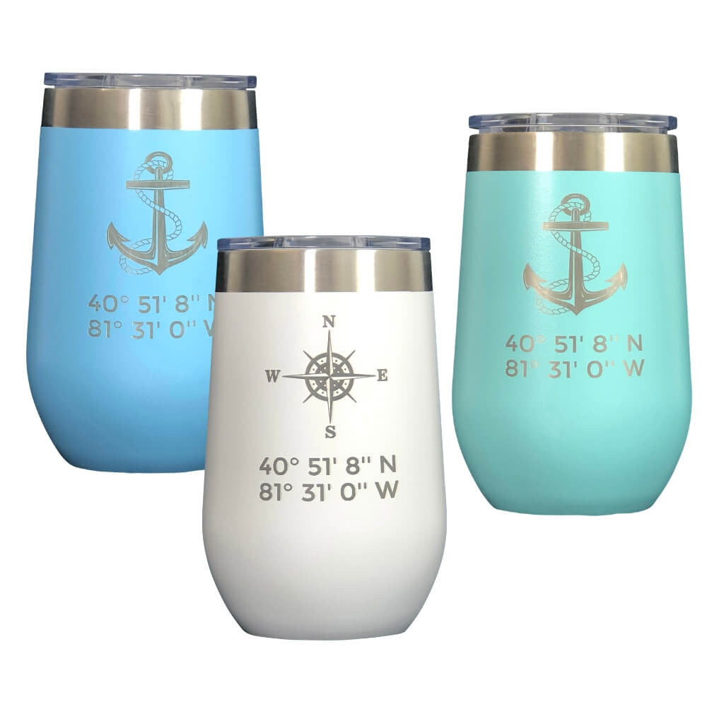 Latitude Longitude Coordinates Polar Stemless Wine Tumblers – New England  Trading Co