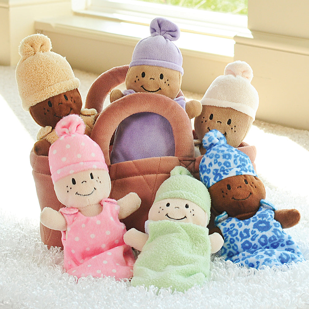 Basket of Babies | Six Soft, Diverse Dolls with Removable Dresses & Take-Along Basket - Constructive Playthings product image