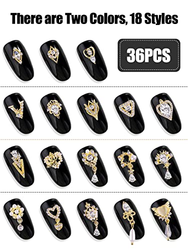 20Pcs Black 3D Nail Charms - 24K Gold Nail Art Charms Luxury Black Zircon  Nail Diamonds Art Jewels Stones Decoration Crystal AB Rhinestones for Nails  DIY