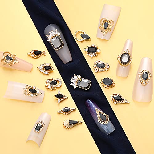 24 Pieces 3D Nail Charms Gold Luxury Black Rhinestones Nail Charms – The  Noir
