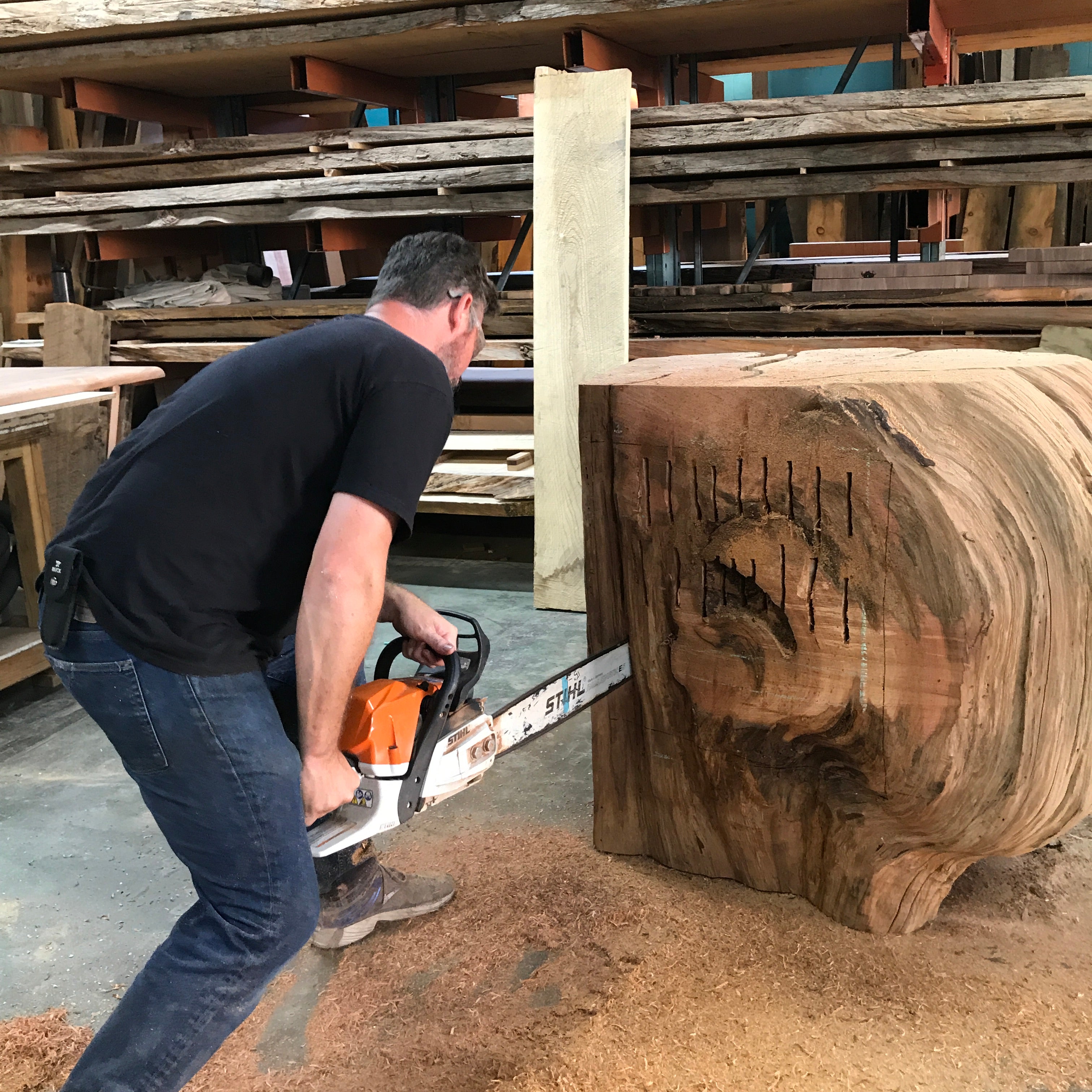 carving front desk out of old cedar burl