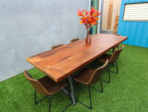 custom made outdoor dining table handmade from reclaimed wood