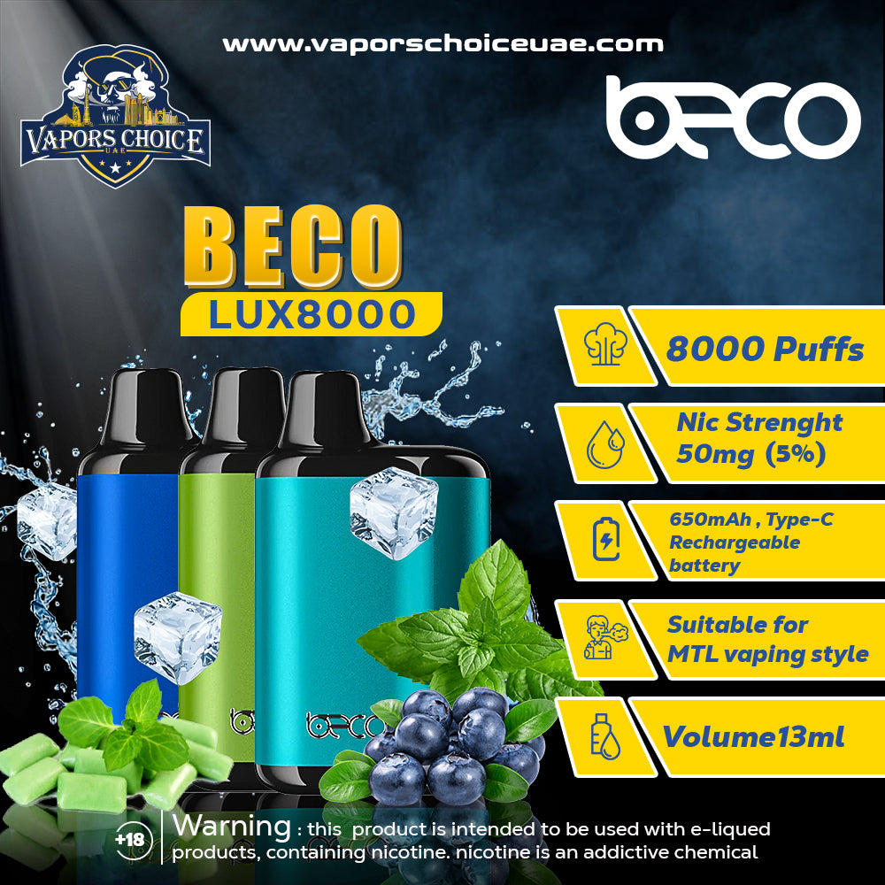 BECO LUX 8000 PUFFS (50mg) - VAPTIO DISPOSABLE VAPE DUBAI ABU DHABI UAE  SHARJAH