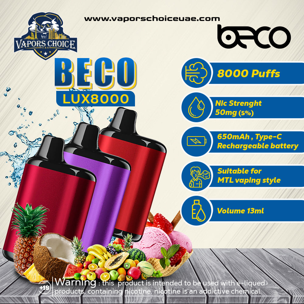 BECO LUX 8000 PUFFS (50mg) - VAPTIO DISPOSABLE VAPE DUBAI UAE