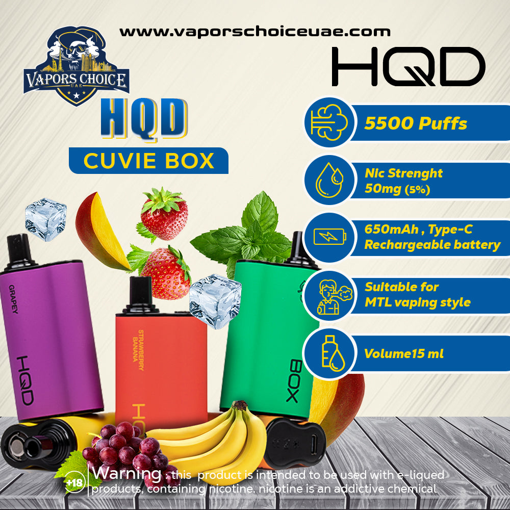 CUVIE BOX (50mg) - HQD DISPOSABLE VAPE 5500 PUFFS DUBAI UAE