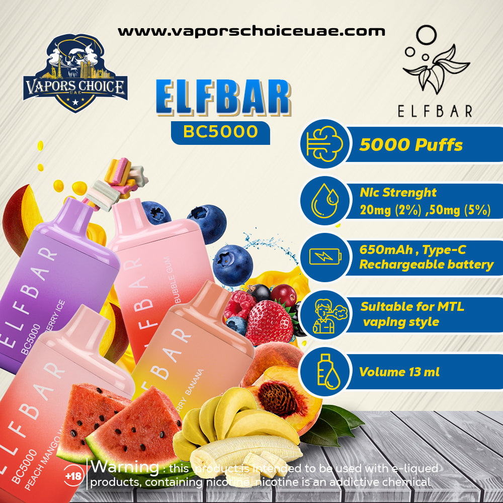 ELFBAR BC5000 (20mg & 50mg) 5000 PUFFS – DISPOSABLE VAPE DUBAI UAE