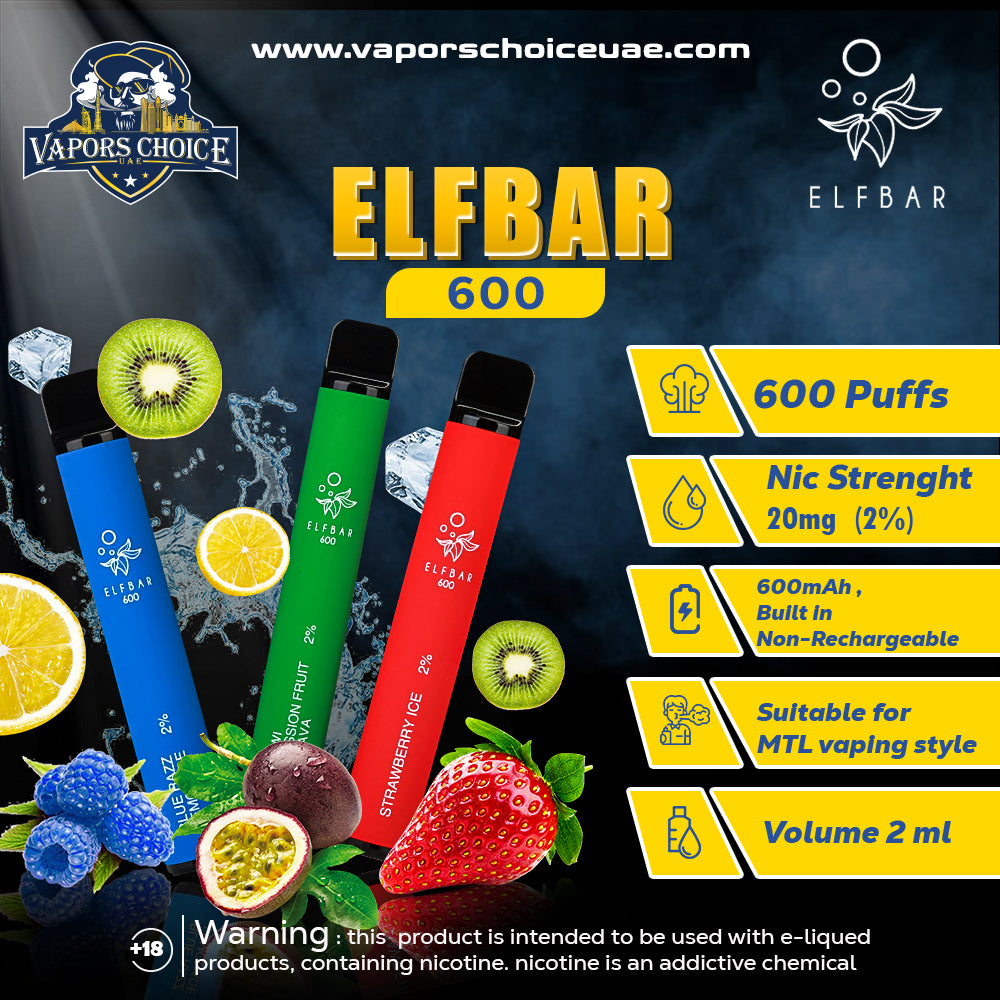 ELF BAR (20mg) 600 PUFFS - DISPOSABLE VAPE DUBAI UAE