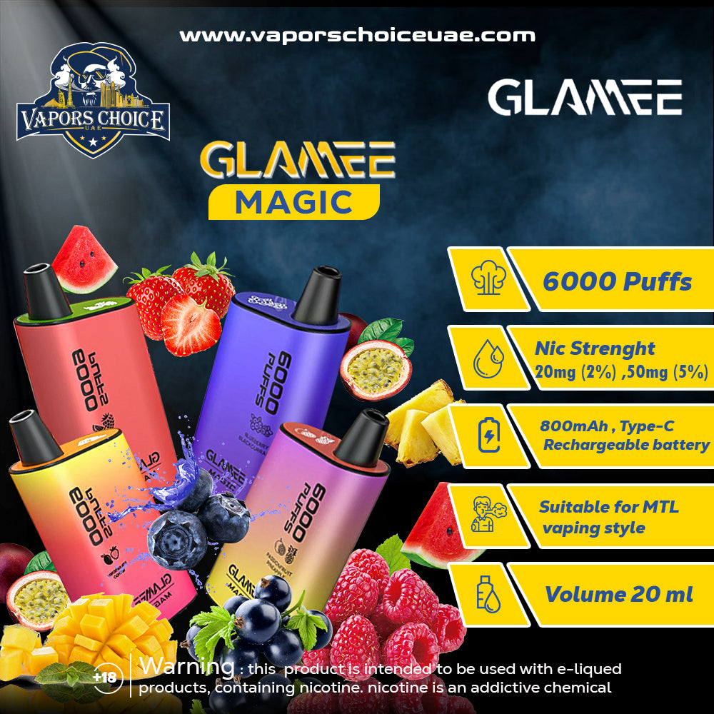 GLAMEE MAGIC 6000 PUFFS (20mg & 50mg) – DISPOSABLE VAPE DUBAI UAE