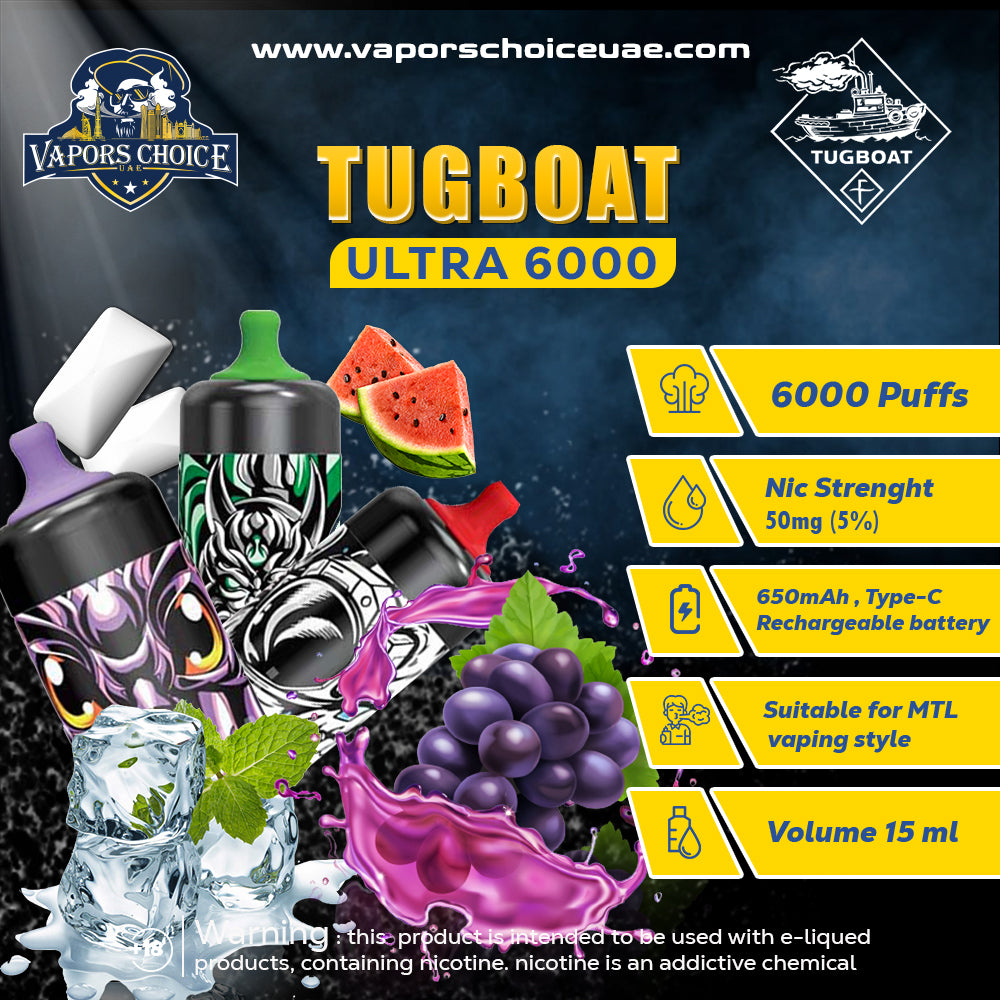 TUGBOAT ULTRA (50mg) 6,000 PUFFS - DISPOSABLE VAPE  ABU DHABI DUBAI UAE