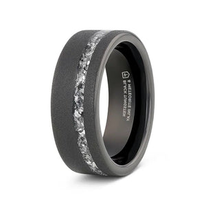 The Abyss Sandblasted Black Tungsten Ring with Meteorite Fragments Inlay 8mm - Just Mens Rings