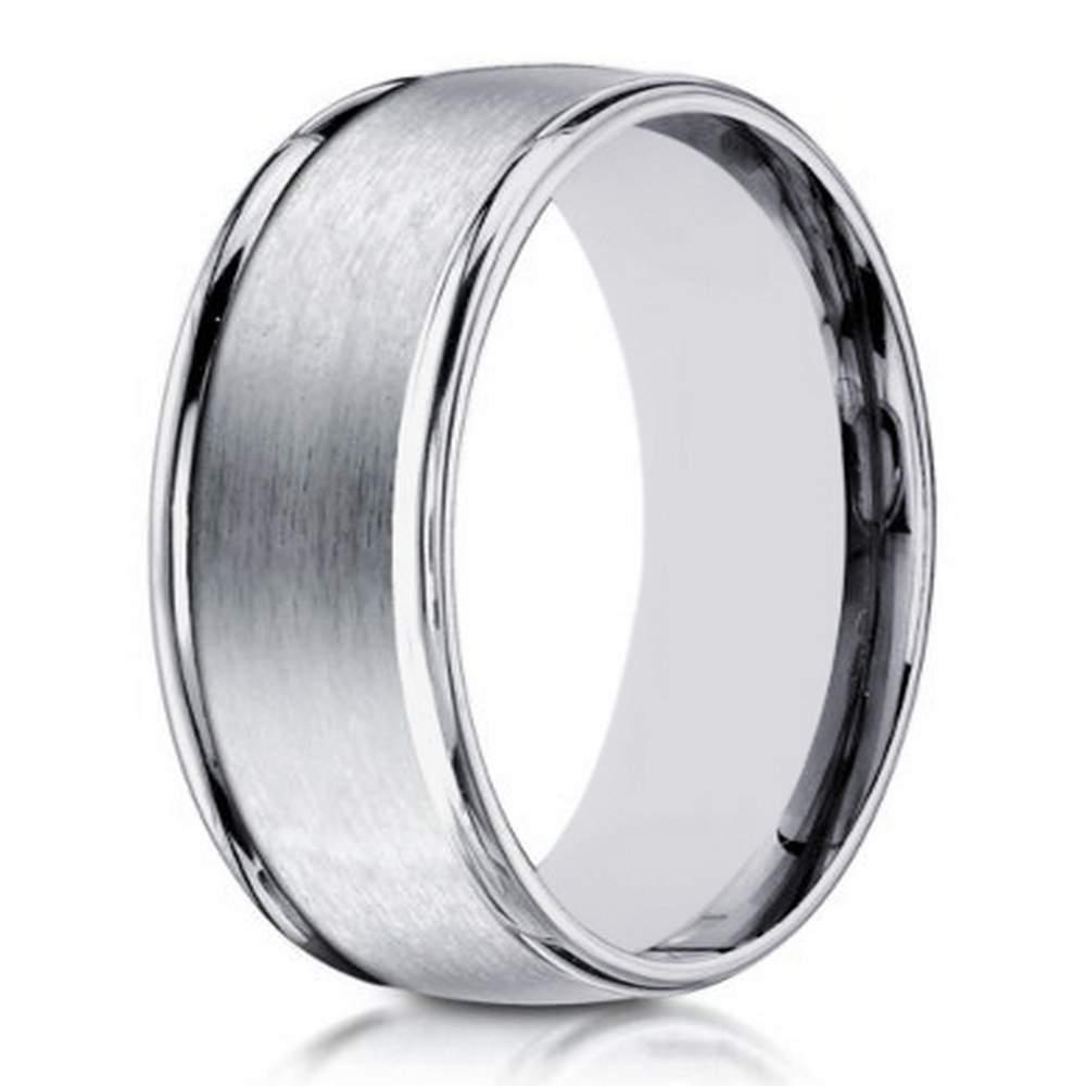 Men's 10K White Gold Wedding Ring With Polished Lines | 6mm