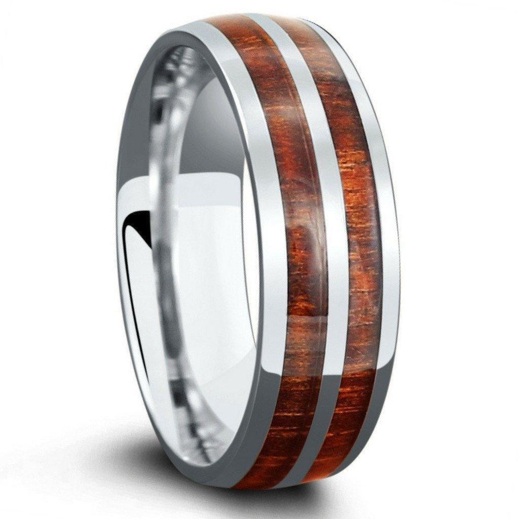 Mens- Tungsten Koa Wooden Wedding Band - The Original Wood Ring (8mm Width), Comfort Fit, Dome Profile, 15 | Northern Royal