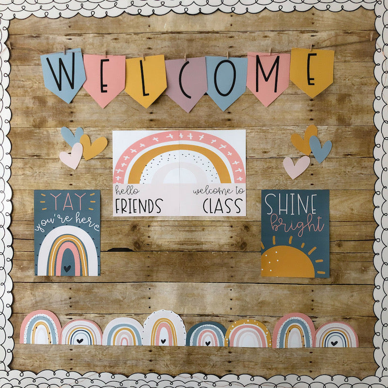 Free Boho Rainbow Welcome Bulletin  Board