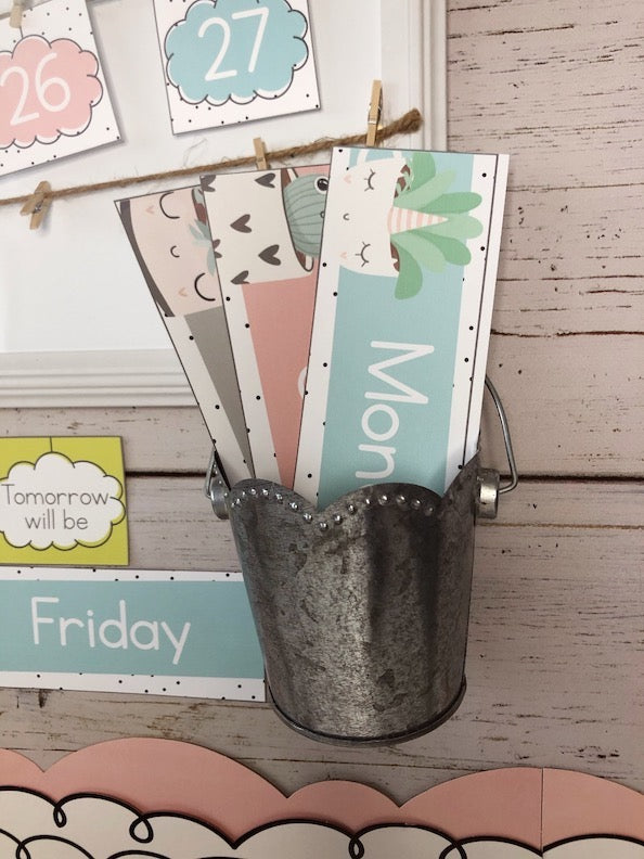 Pastel Classroom Calendar Cards in Bucket