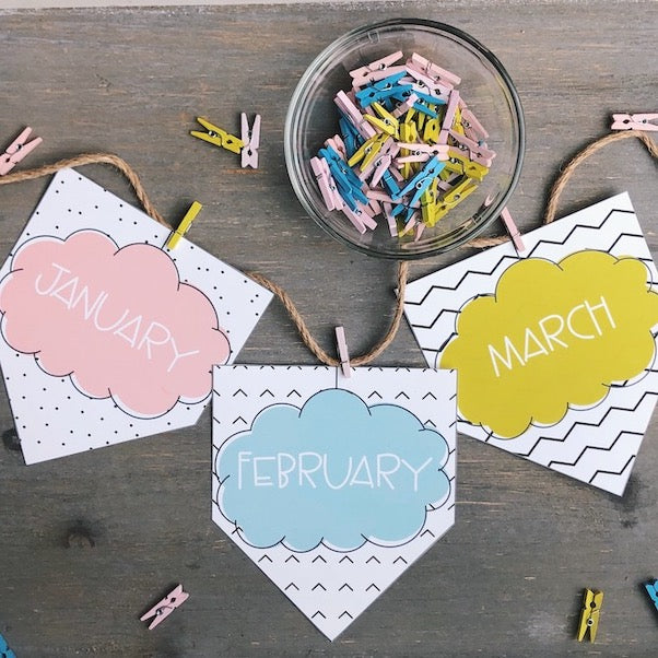 Pastel Calm Classroom Months Pennants for Calendar Wall