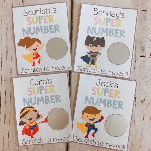 Student Number Reveal Superhero Scratch Cards