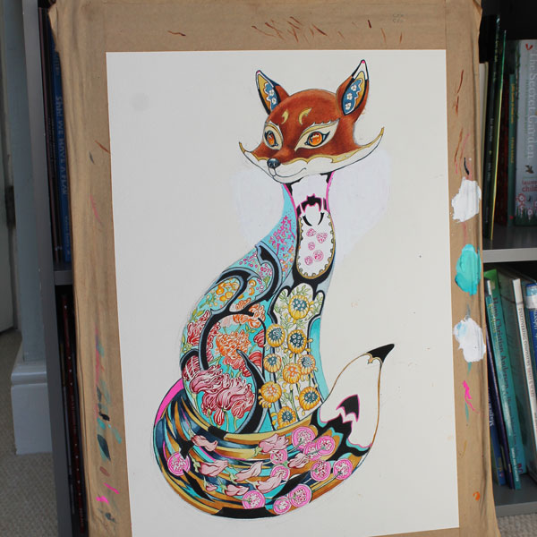 Fox painting with decorative interior