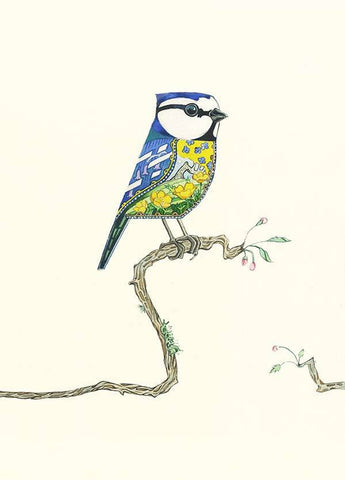 Bluetit on a twig stylised painting