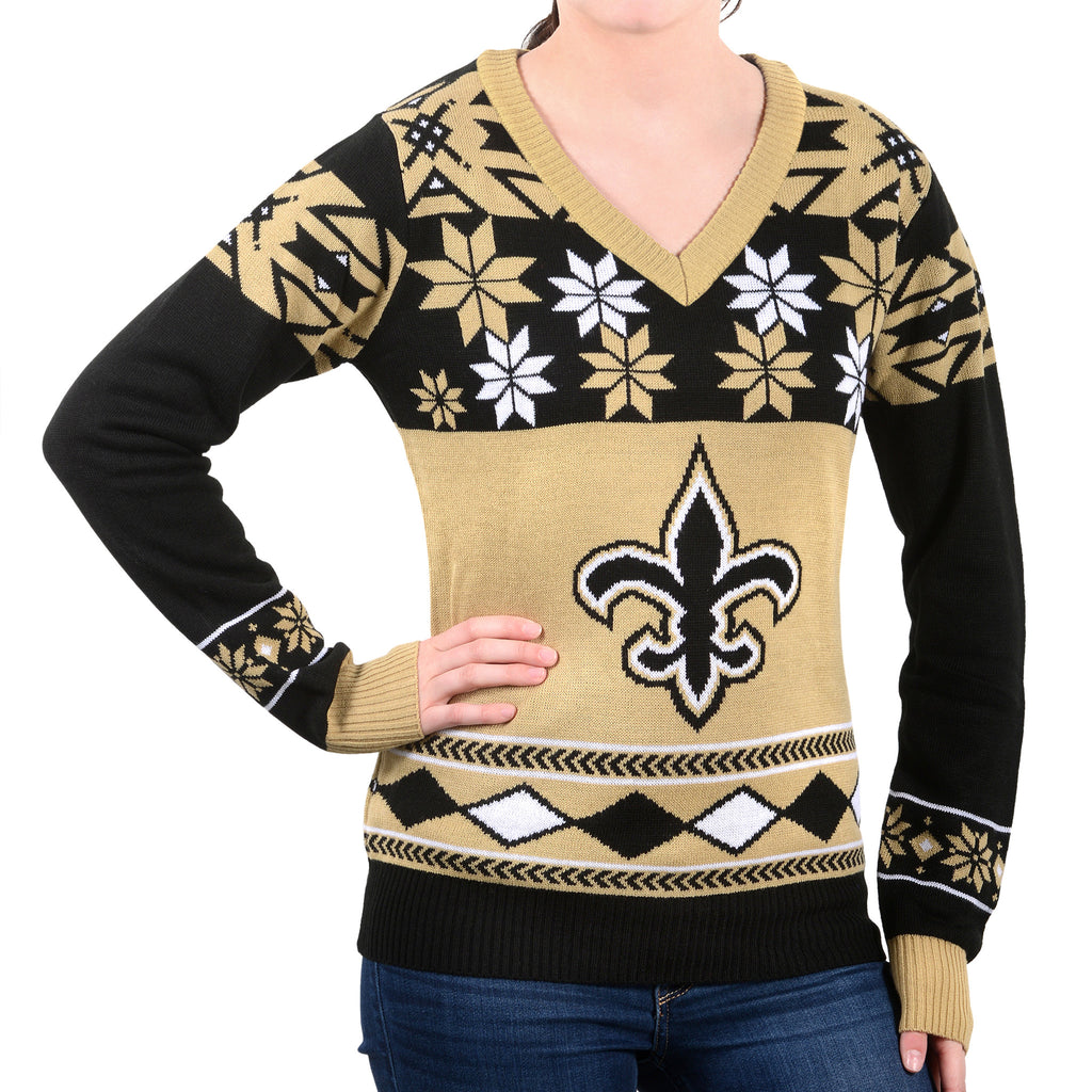 Women's New Orleans Saints Klew Black Eyelash Crew Ugly Sweater