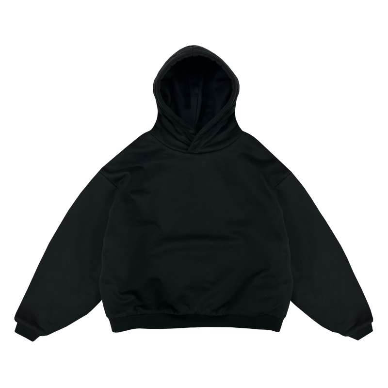 BOXY DOUBLE LAYER BIG FACE HOODIE - BLACK – Rue Porter