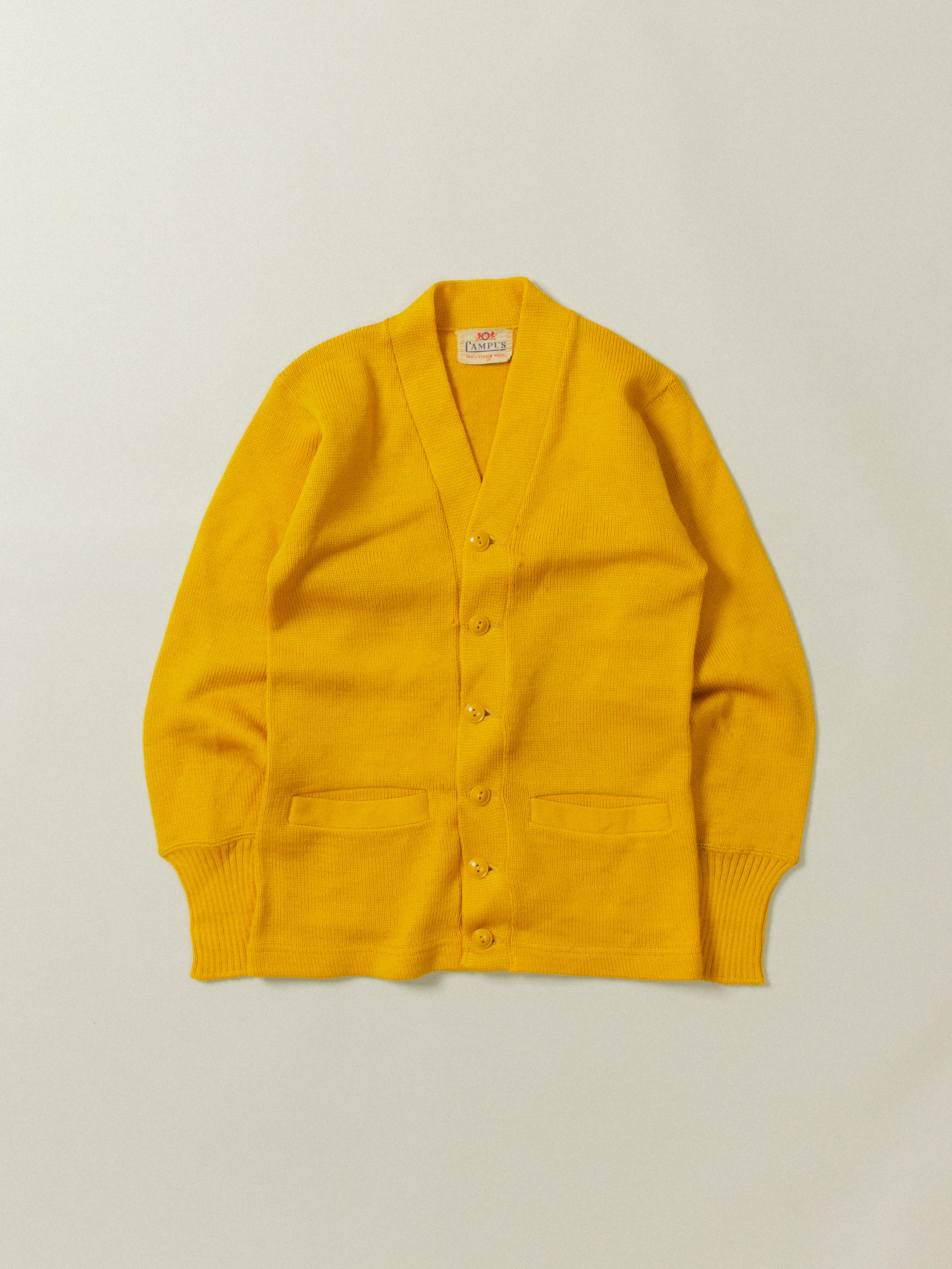 image of Vtg 1950s Yellow Campus Wool Cardigan (XS)