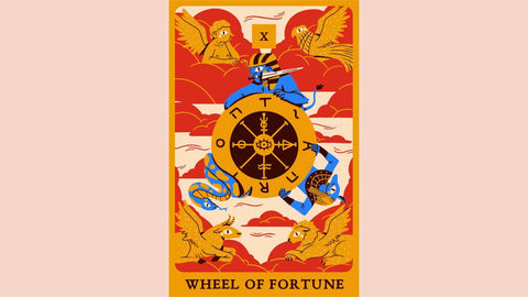 The Wheel of Fortune Major Arcana Tarot Card design.