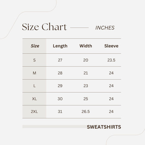 Sizing Chart - Sweatshirt - Inches