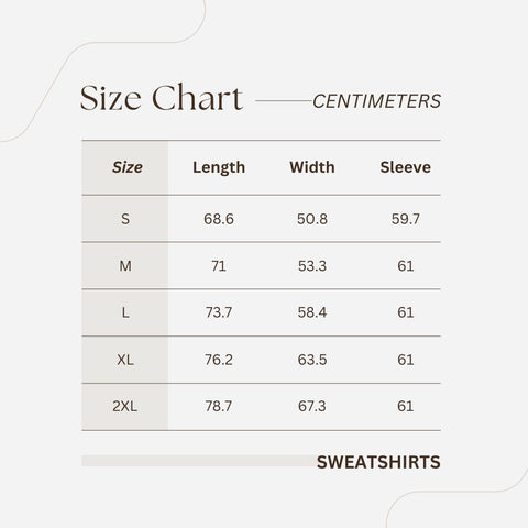 Sizing Chart - Sweatshirts - CM